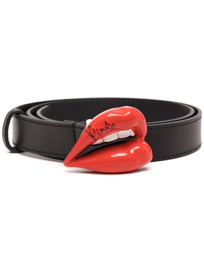 Lips-plaque Bucklet Belt In Black