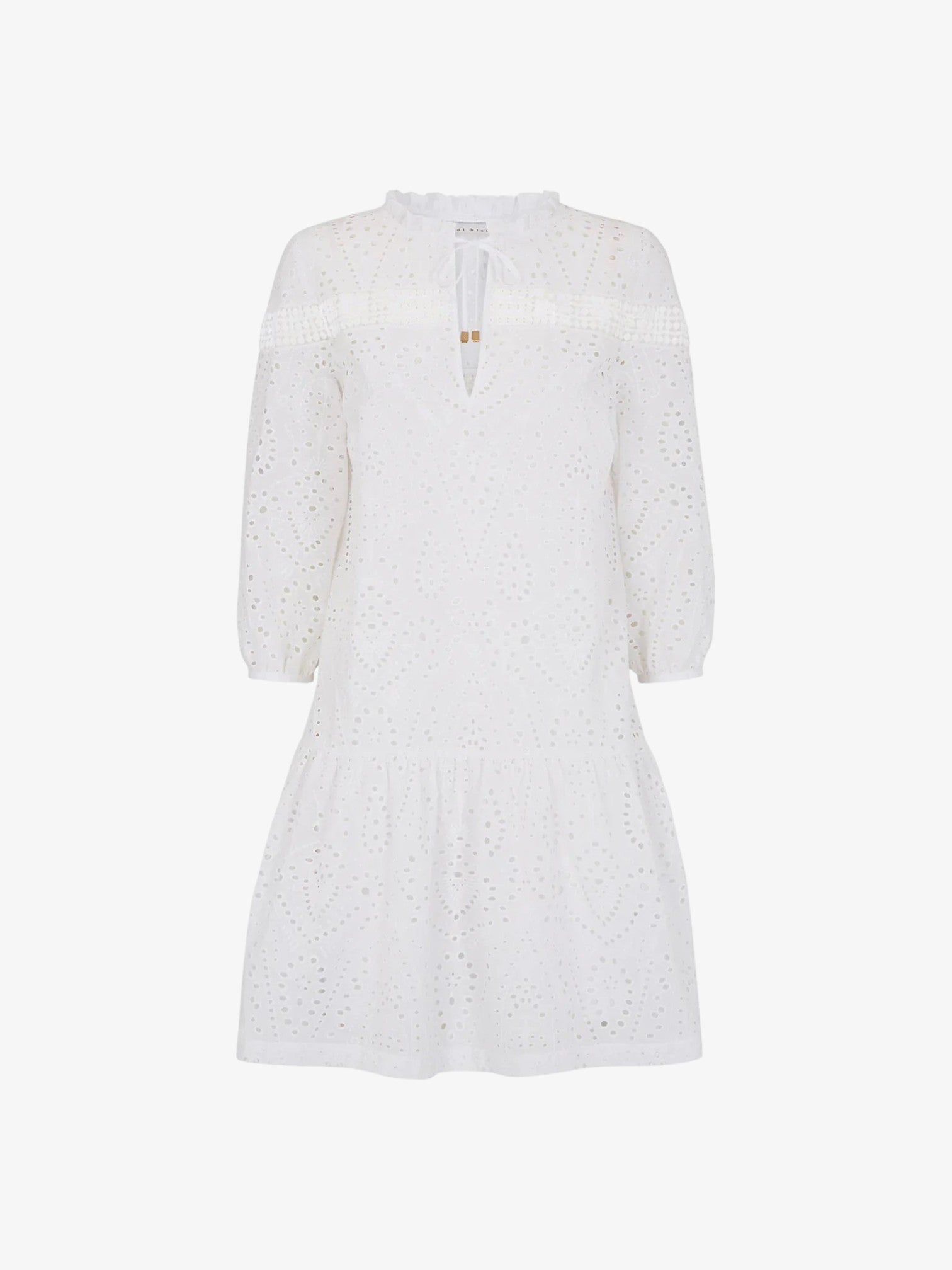 Gathered broderie anglaise cotton mini dress