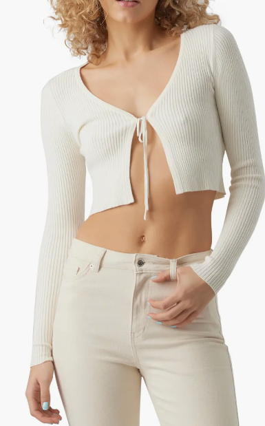 Glory Tie Neck Rib Crop Cardigan