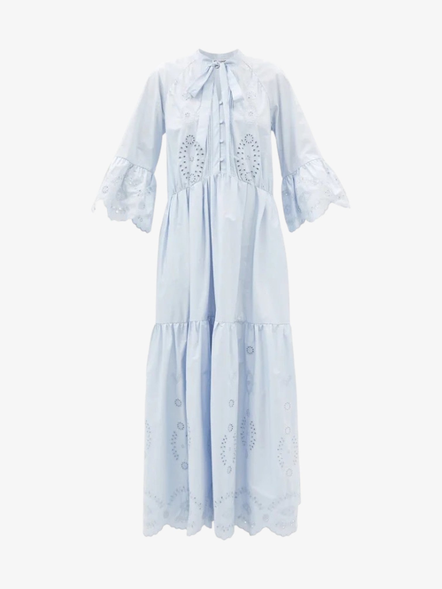 Blue Cotton Eyelet Lace Maxi Dress